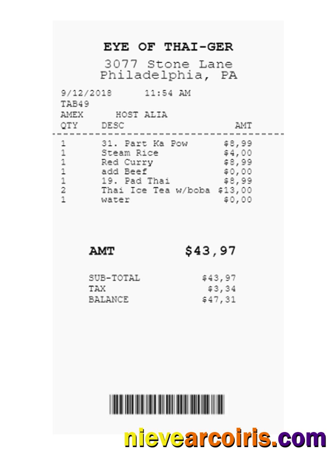 EYE OF THAI-GER payment receipt version 2